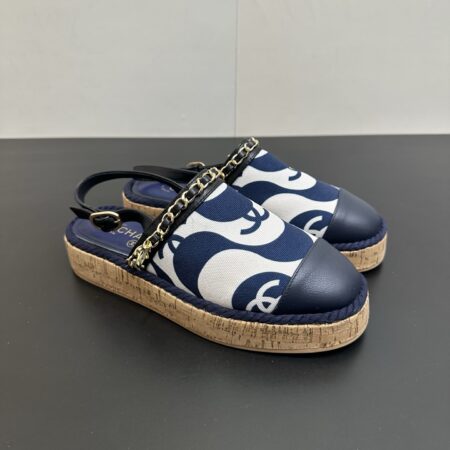 Chanel Chain Printed Thick Soled Half Drag Sandals
