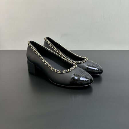 Chanel Chain Double C Splicing Thick Root High Heels Shoes