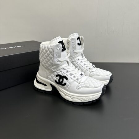 Chanel Thick Soled Lambskin High Top White Shoes