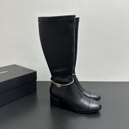 Chanel Elastic Inner Zipper Middle Heel Boots