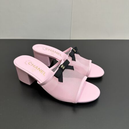 Chanel Mesh Bow Straight Cool High Heels Slippers