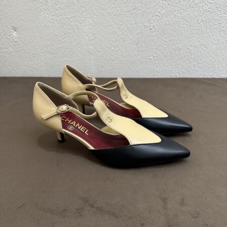 Chanel Pointed Splicing Thin Heel Hollow Sandals