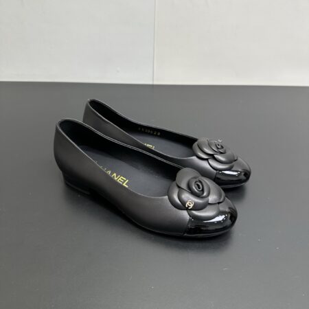 Chanel Lambskin Camellia Splicing Flat Shoes