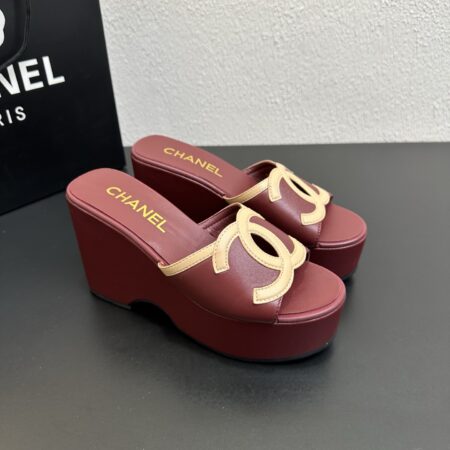 Chanel Double C Thick Bottom Slope Heel Slippers