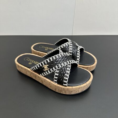 Chanel Cross Woven Hemp Rope Slippers