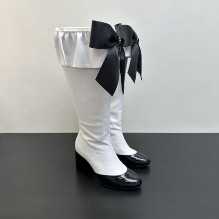 Chanel Large Bow Spliced 8.0cm High Heeled Boots