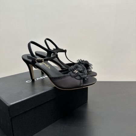 Chanel Lace Flower Camellia High Heeled Sandals