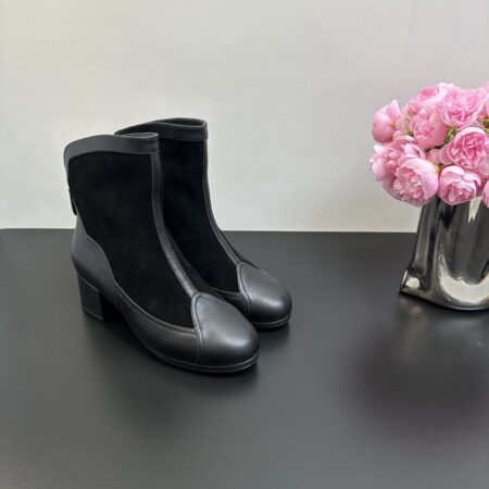 Chanel Frosted Calf Leather Zipper Short Boots