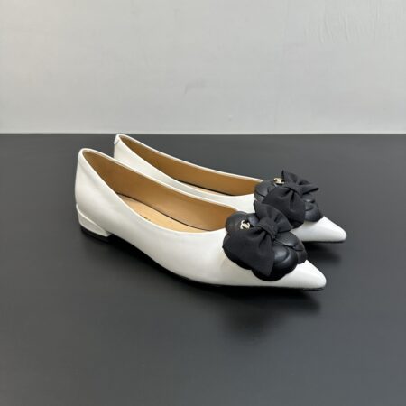 Chanel Sharp Pointed Camellia Bow Flat Shoes