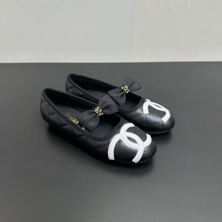 Chanel Double C Bow Cowhide Leather Mary Jane Shoes