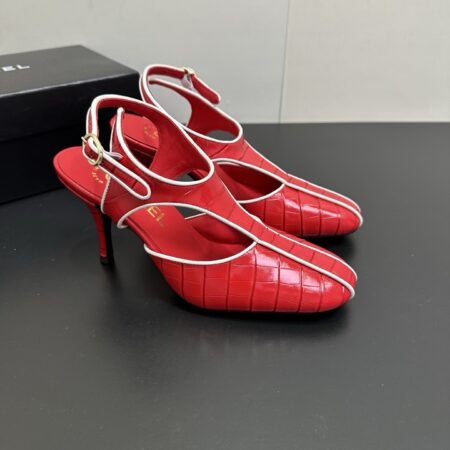Chanel High Heel Patchwork Empty Sandals