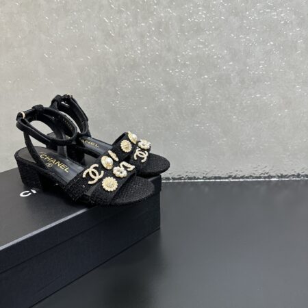 Chanel Metal Buckle Badge 4.0cm High Heeled Slippers