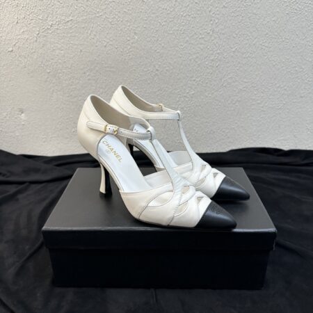 Chanel Color Blocked Pointed Thin Heel Hollow Sandals