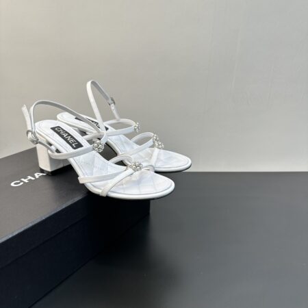 Chanel Early Spring Square Heel Strap Pearl Buckle Sandals