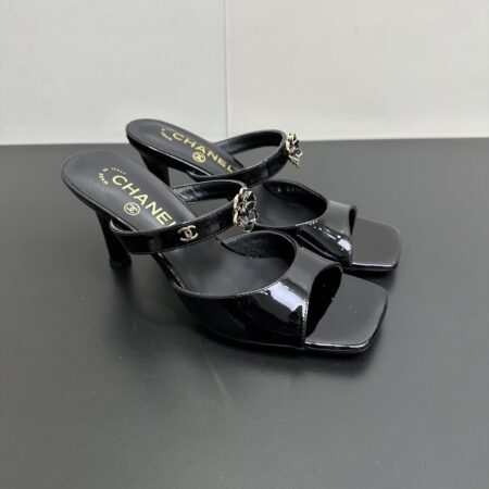 Chanel Double C Button Patent Leather High Heeled Sandals