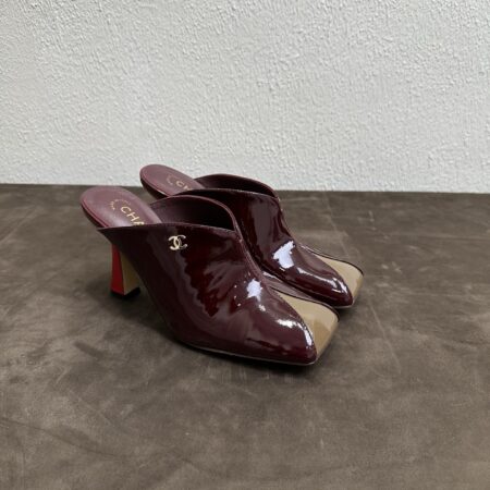 Chanel Square Toe Slim Heel High Heeled Mueller Slippers