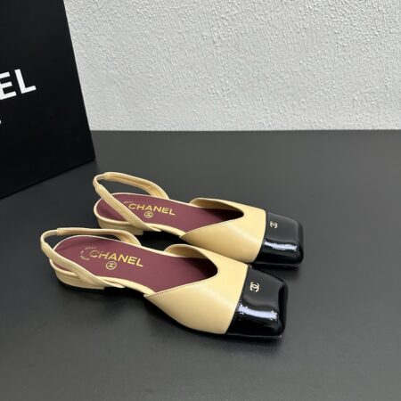 Chanel Square Toed Lambskin Flat Sandals
