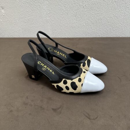Chanel Women's Leopard Print Horsehair High Heels Sandals