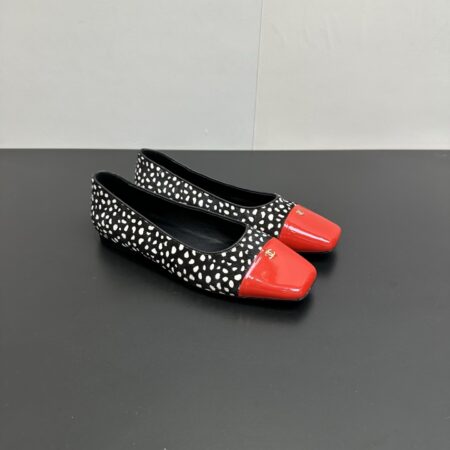 Chanel Square Toe Splicing Color Blocked Lambskin Horsehair Flat Shoes