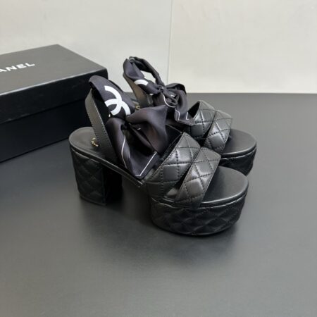 Chanel Rivet Badge Buckle High Heeled Sandals