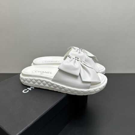 Chanel Lambskin Thick Soled Diamond Grid Slippers